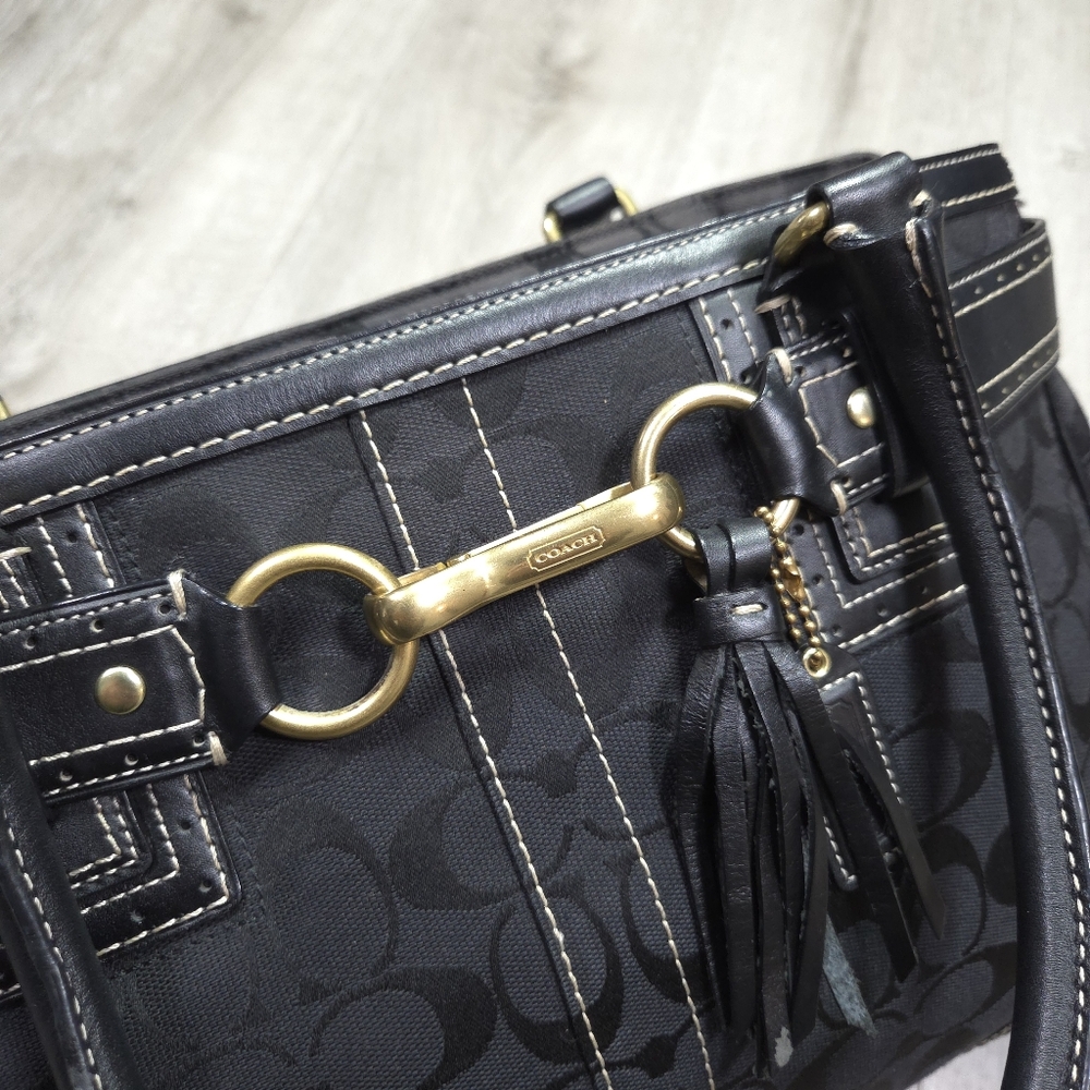Coach Leather Hampton Tote 10508 Y2K Jacquard Monogram Tassel Bag Purse - Picture 2 of 16